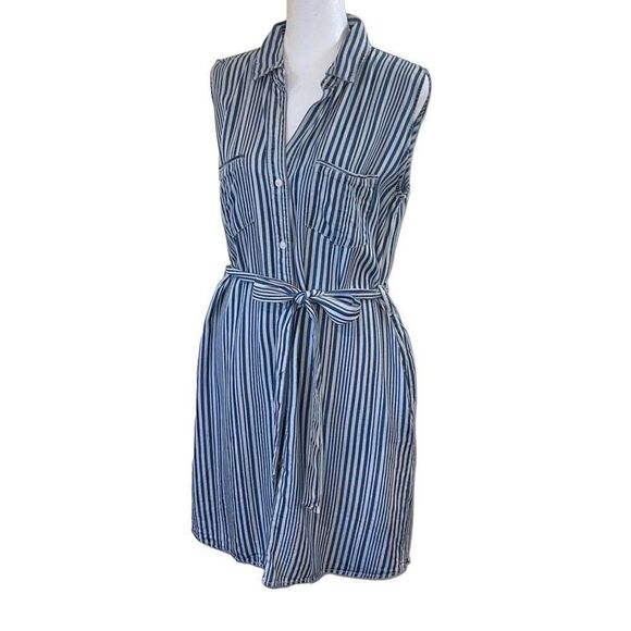 Velvet Heart Women's Front Tie Waist Dress Collared Striped Mini Blue Medium - Picture 1 of 10